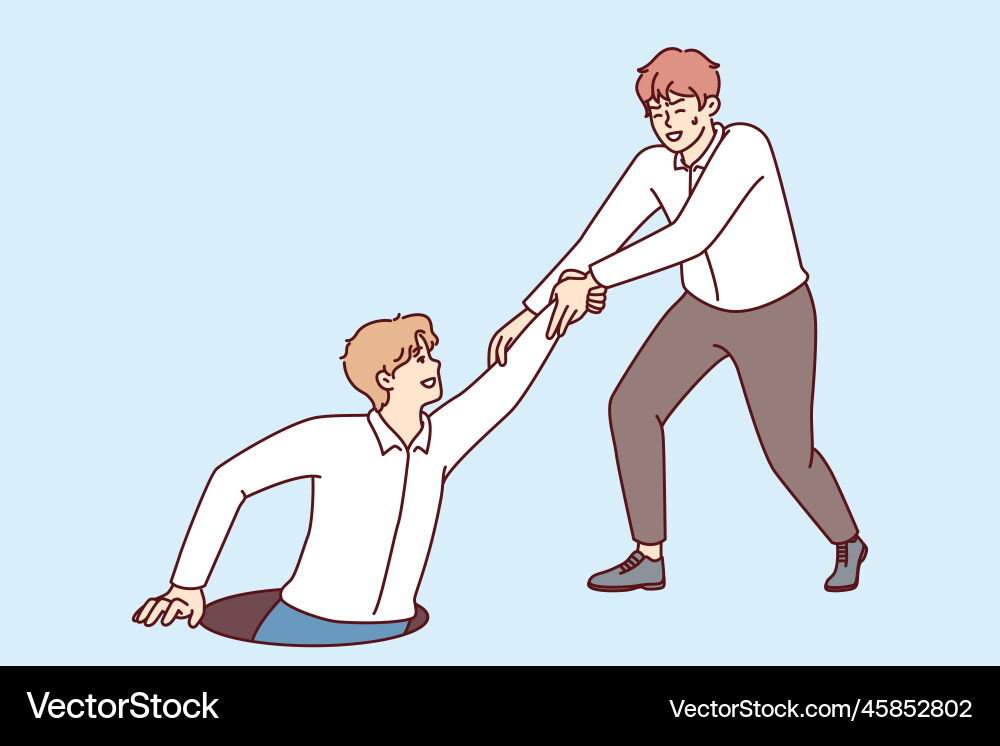 Man saves friend fell into hatch extending vector image