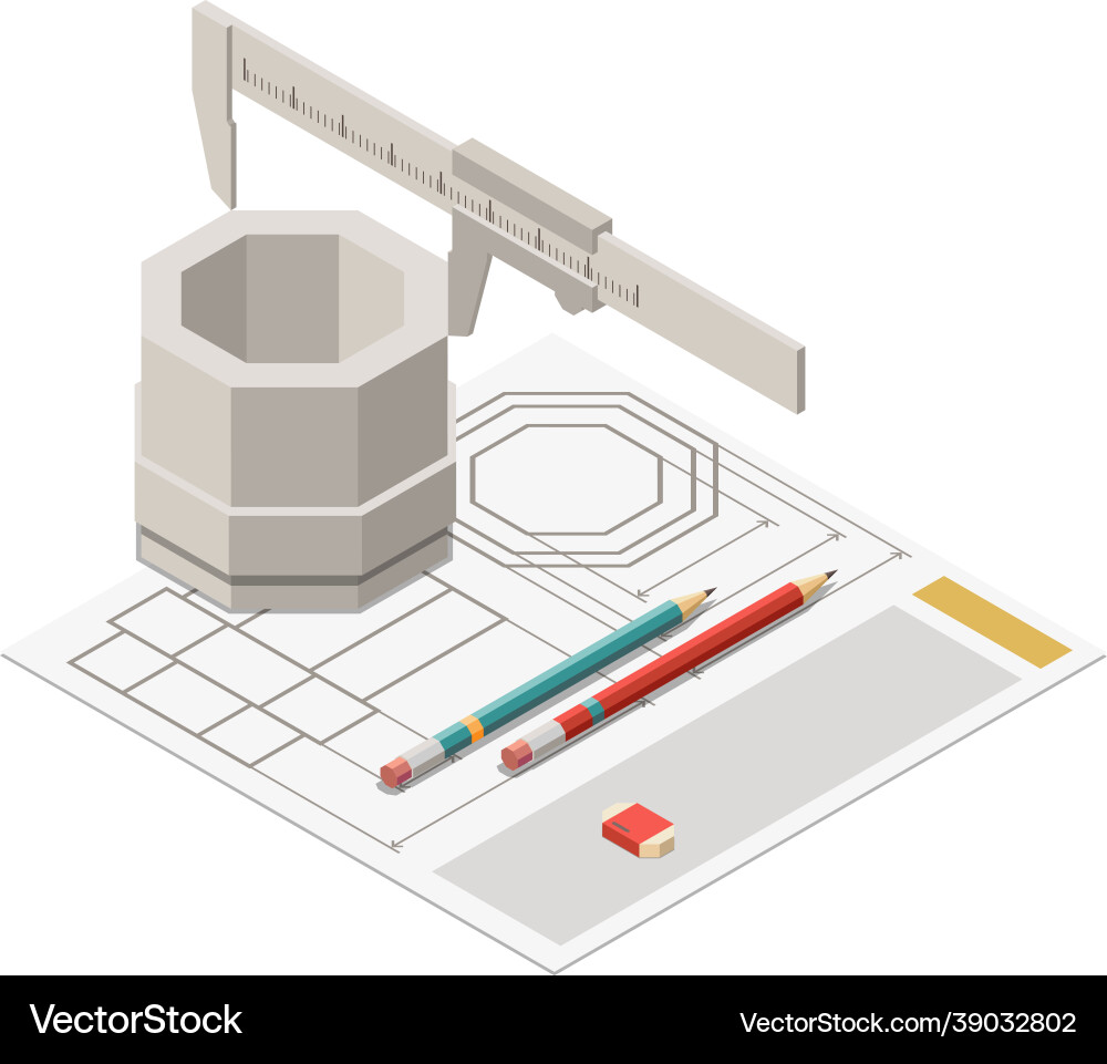 Measuring part isometric composition Vector Image