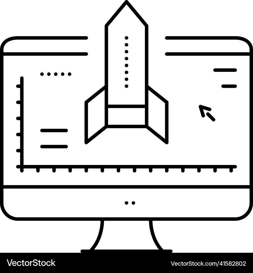 Rocket Modellierung Computerprogramm Linie Icon vektorbild
