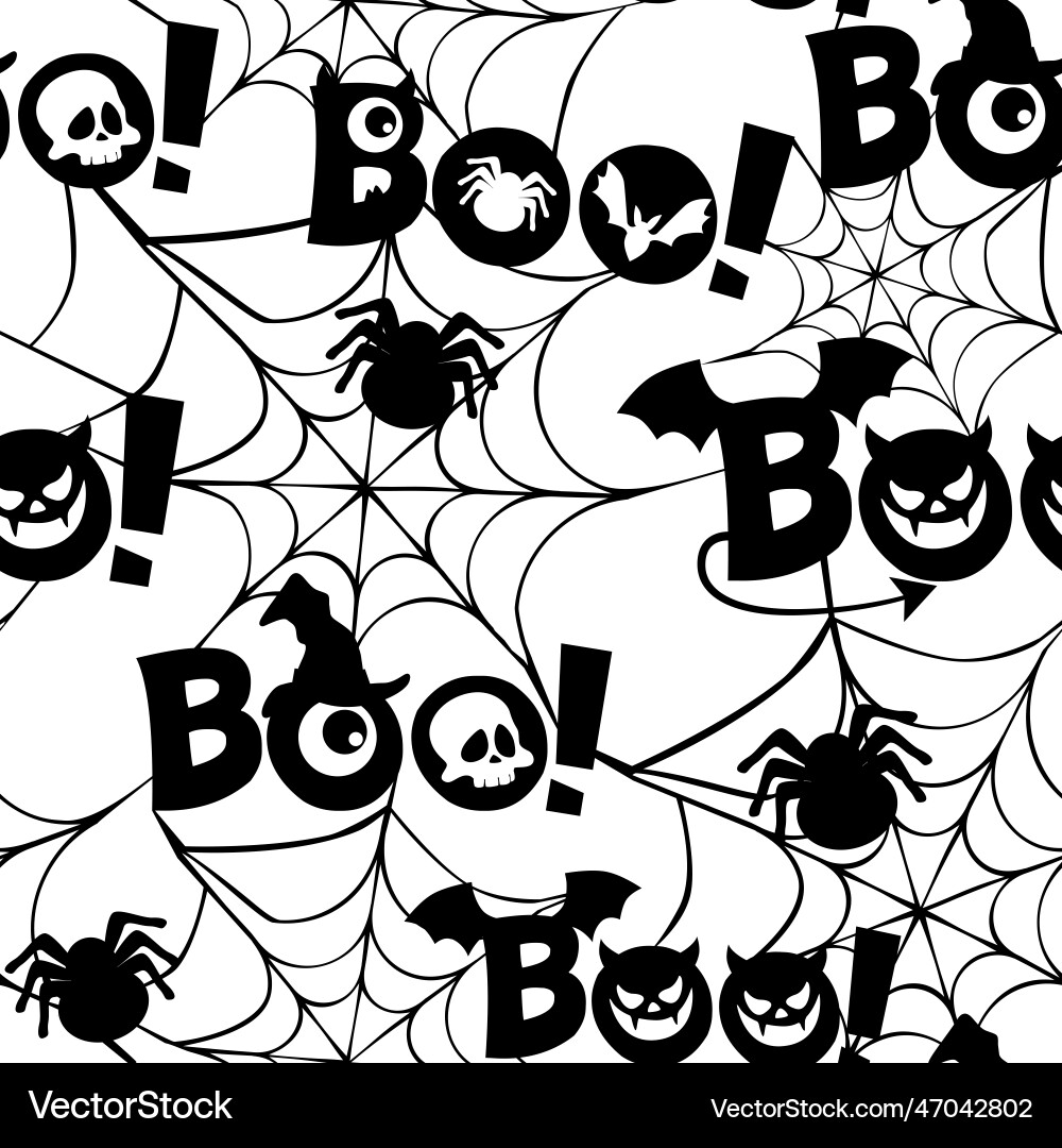 Seamless pattern with text boo spider web eyes Seamless pattern with text boo spider web eyes vector image