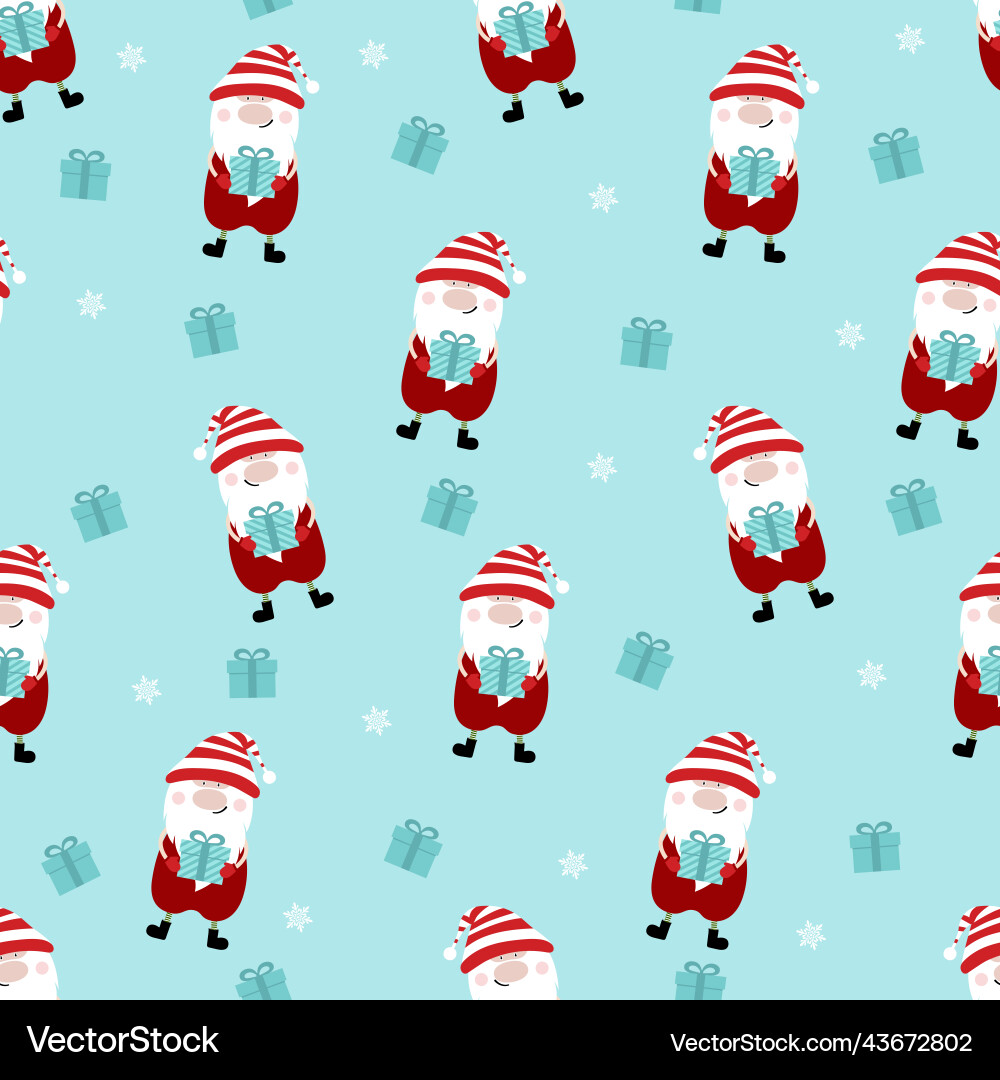 Seamless winter pattern print with funny dwarf Seamless winter pattern print with funny dwarf Vector Image