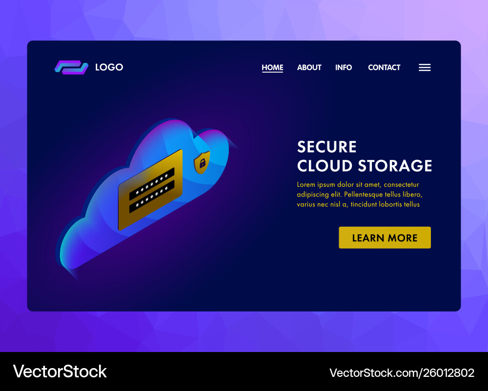 Secure cloud storage technology website template Secure cloud storage technology website template vector image