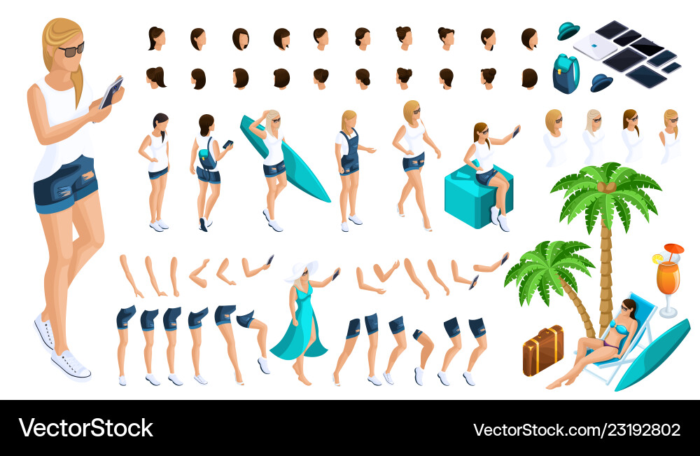 Set for create your character in isometric Set for create your character in isometric vector image
