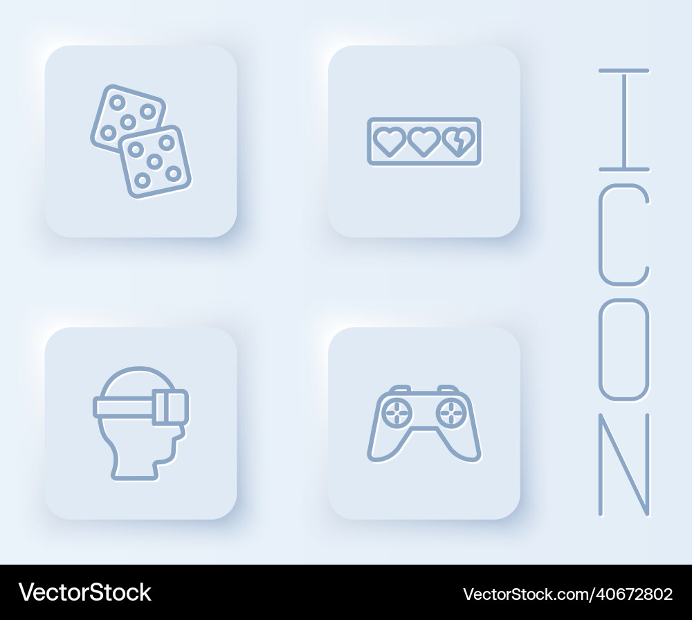 Set line game dice life bar virtual reality Set line game dice life bar virtual reality vector image