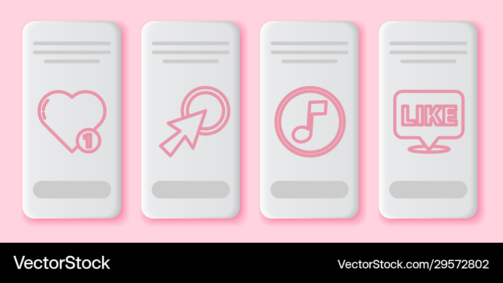 Set line like and heart arrow cursor music note Set line like and heart arrow cursor music note vector image