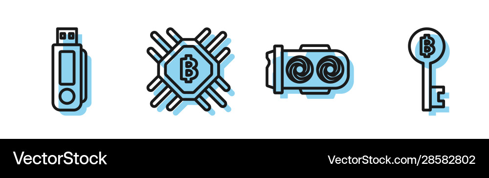 Set line mining farm usb flash drive cpu Vector Image