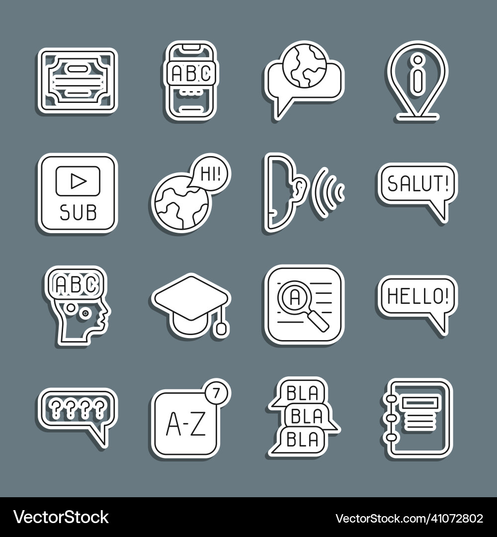 Set line notebook hello in different languages Vector Image