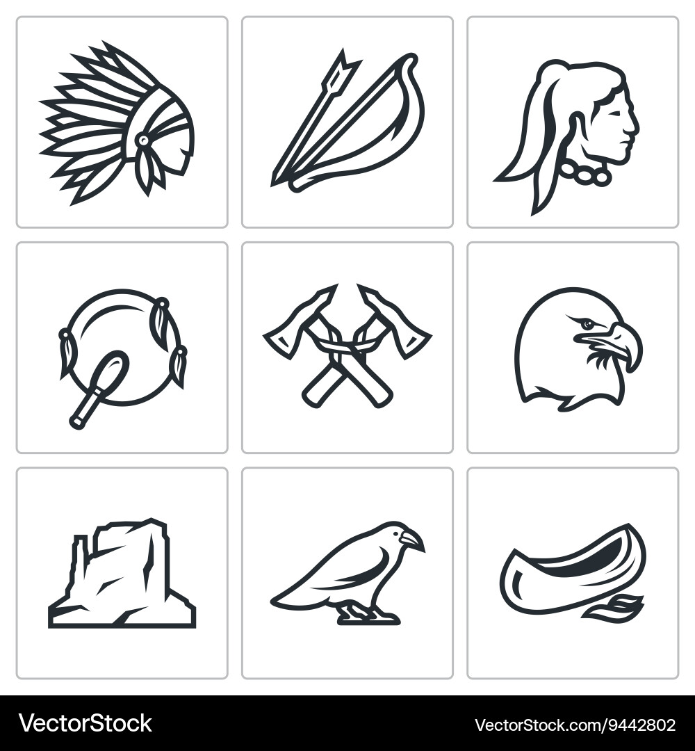 Set of apaches icons injun bow and arrow vector image