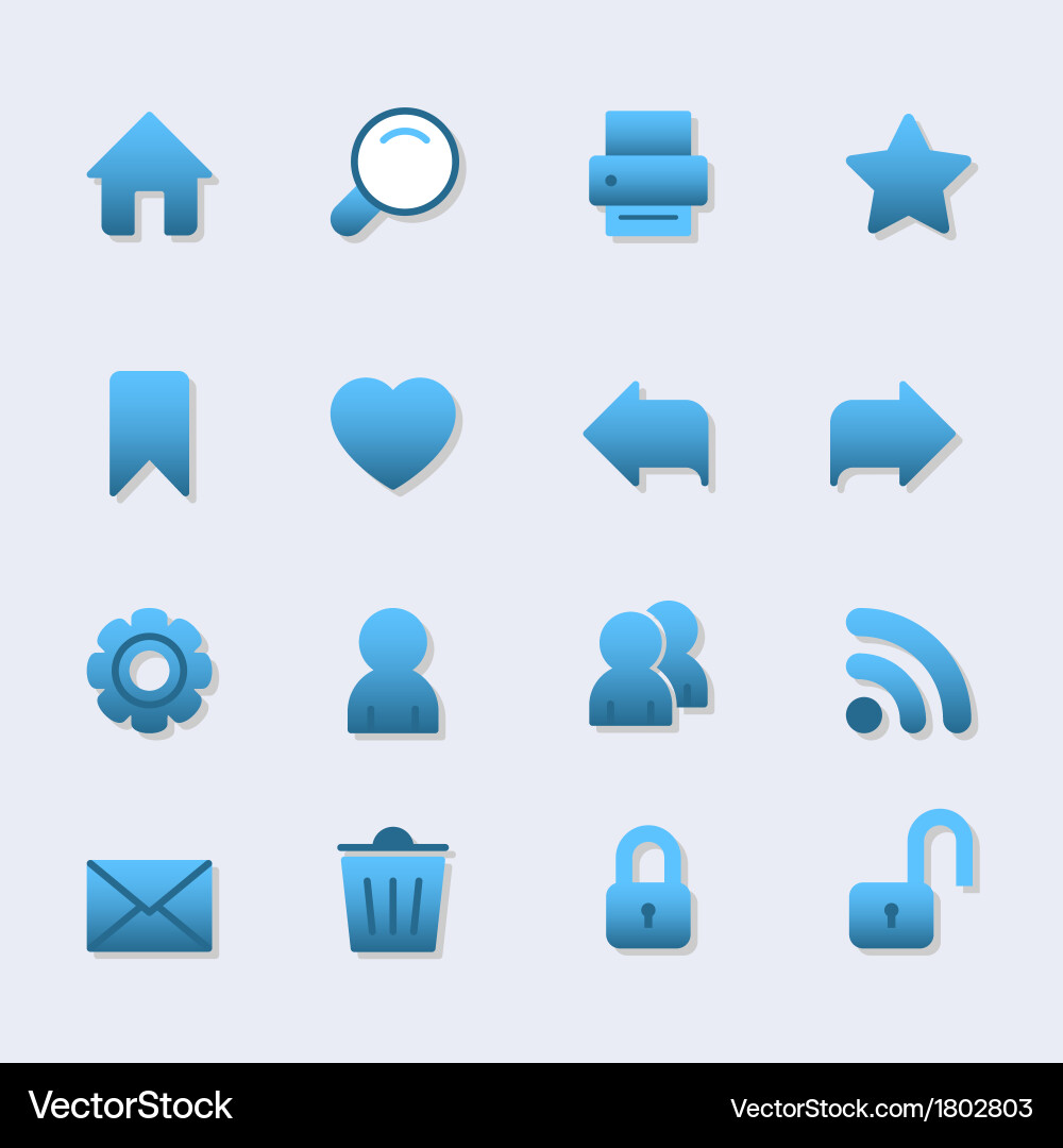 Basic iconset for web design gradient with shadow vector image