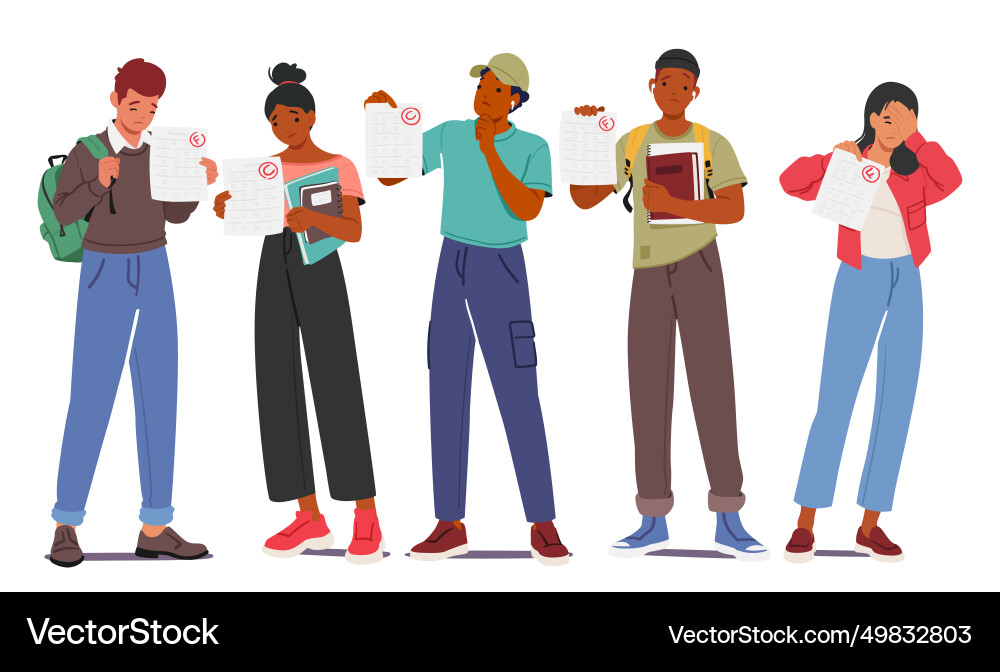 Disheartened students characters display c and f vector image