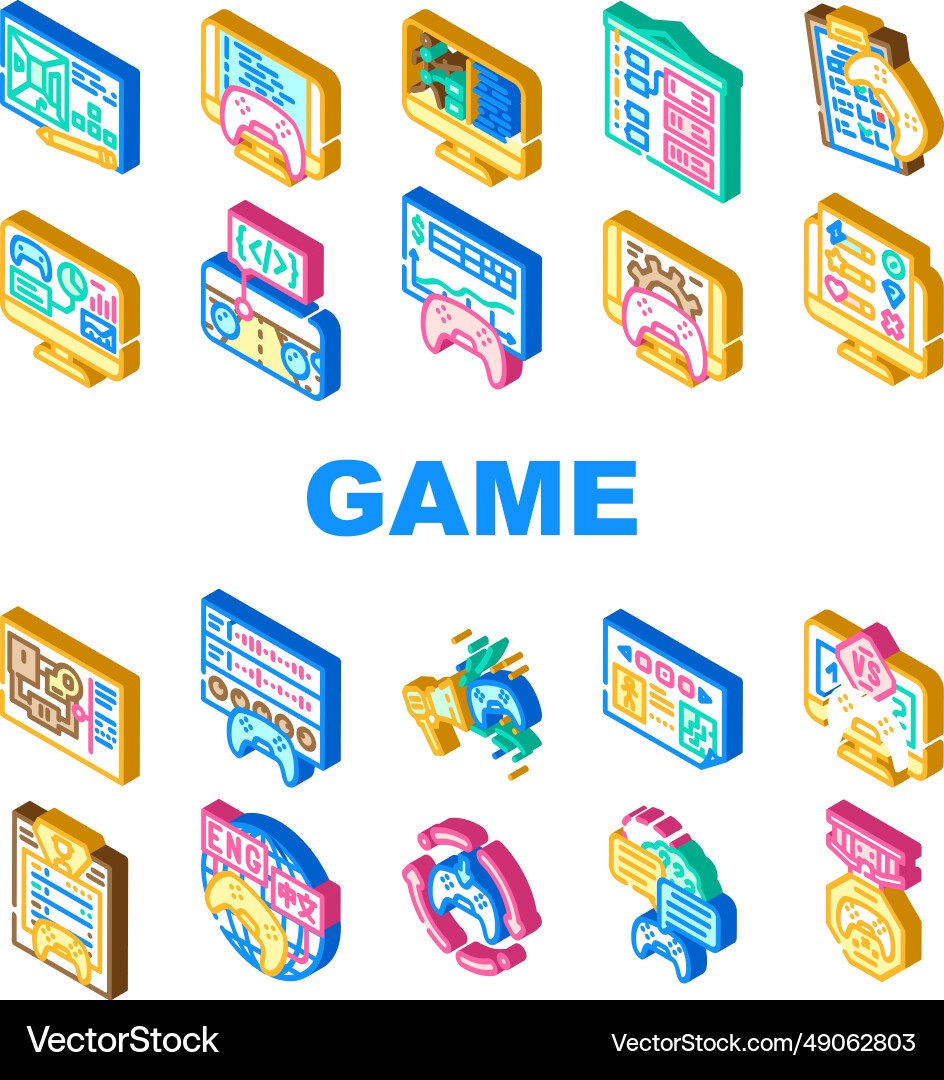 Game development software icons set Game development software icons set vector image