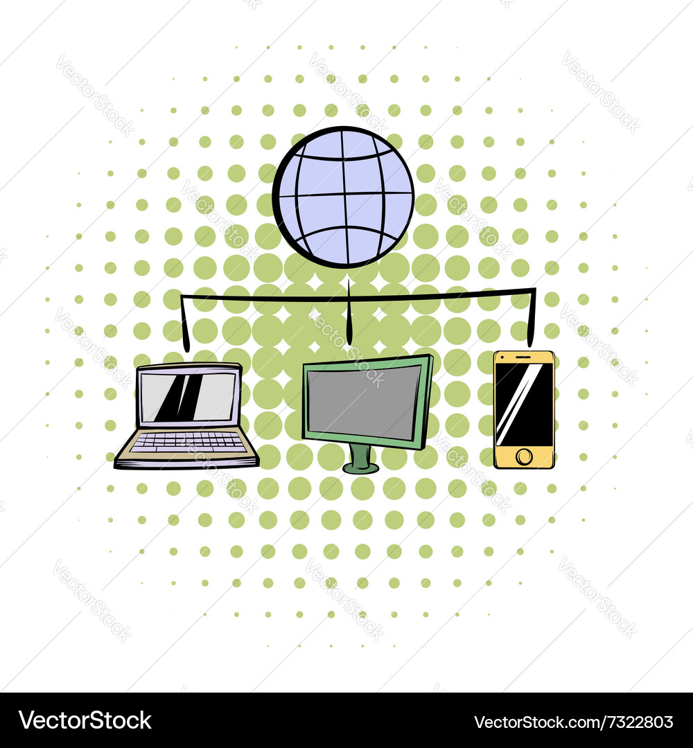 Globe with computers and mobile phone comics icon vector image