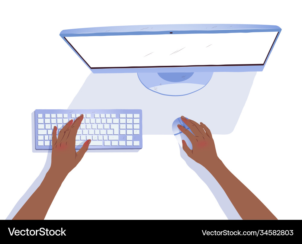 Hands working with desktop computer Hands working with desktop computer vector image