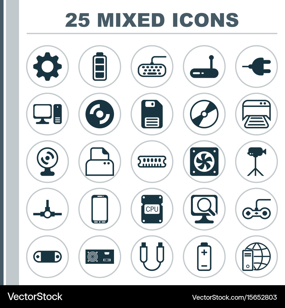 Hardware icons set collection of desktop computer Hardware icons set collection of desktop computer vector image