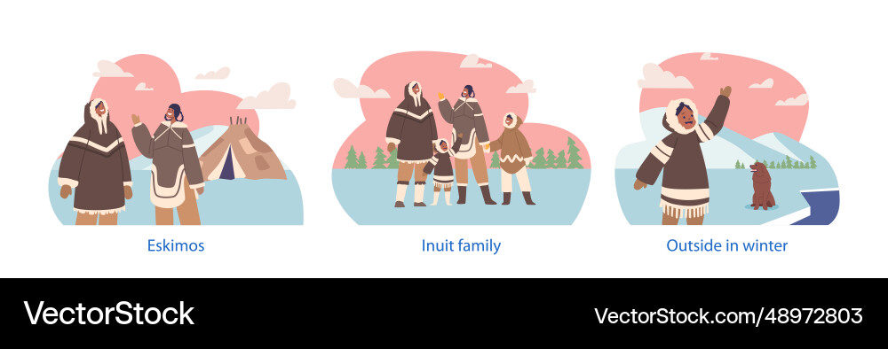 Isolated elements with eskimo family characters Vector Image