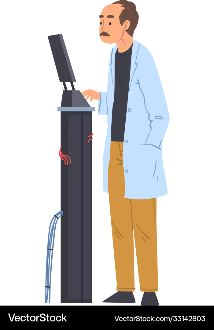 Male scientist engineer or programmer in white Male scientist engineer or programmer in white vector image