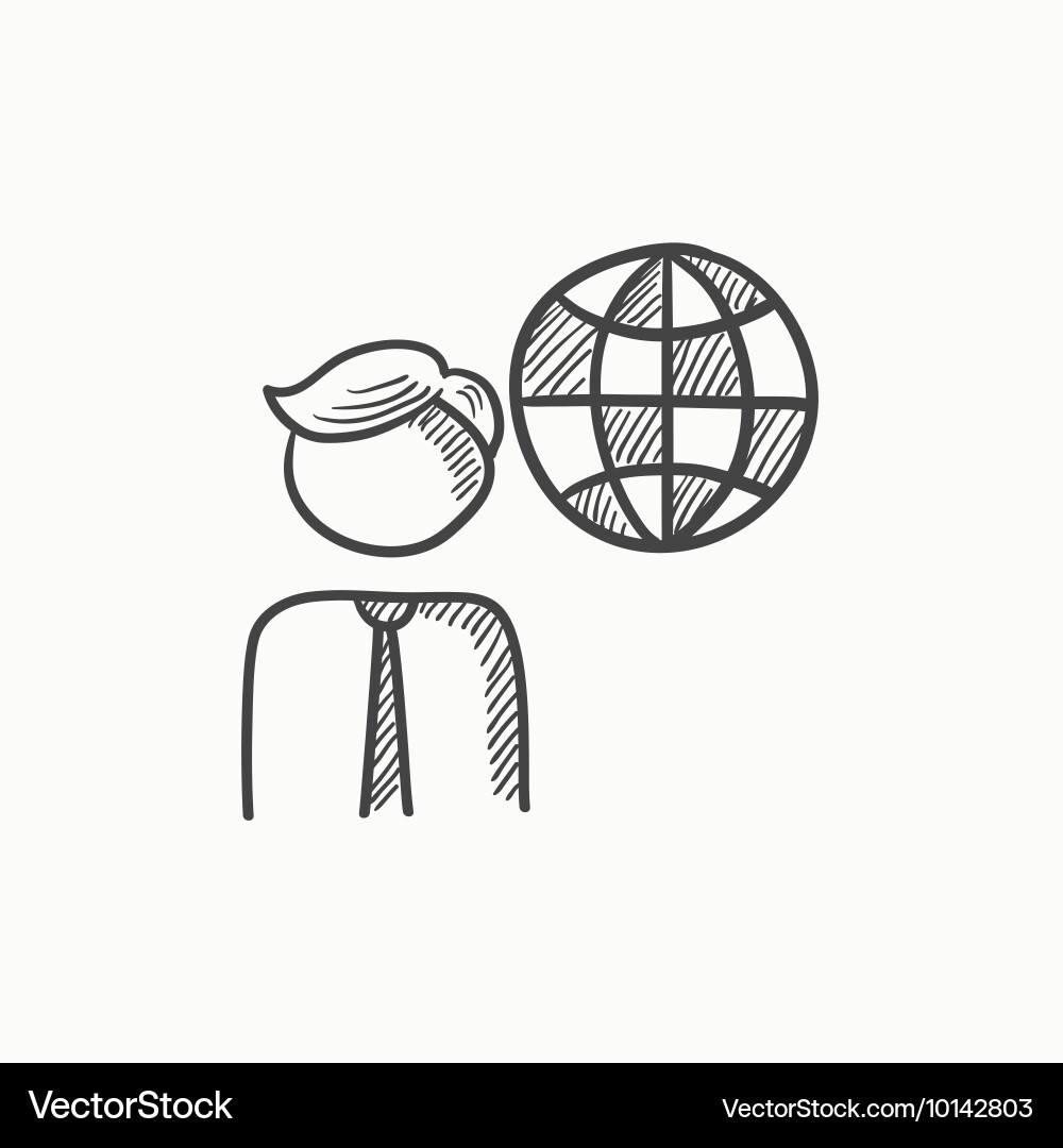 Man with globe sketch icon vector image