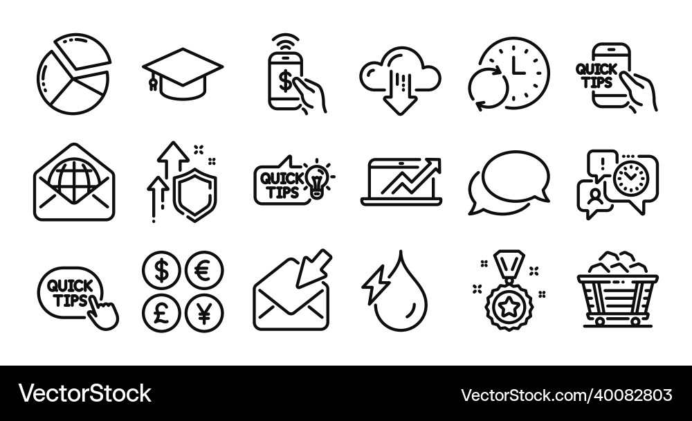 Pie chart open mail and web line icons set Vector Image