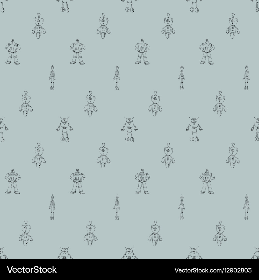 Robot doodles pattern vector image