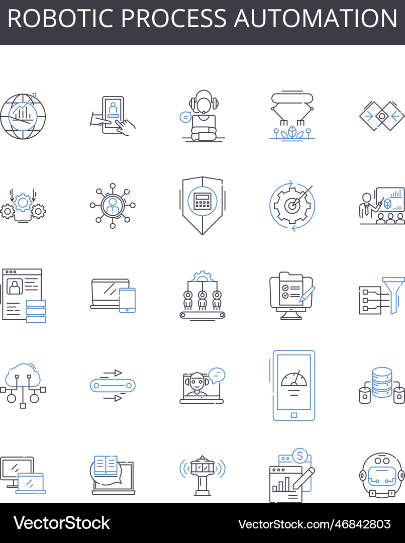 Robotic process automation line icons collection Robotic process automation line icons collection vector image