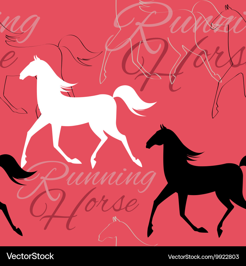 Seamless pattern with running horses and text Vector Image