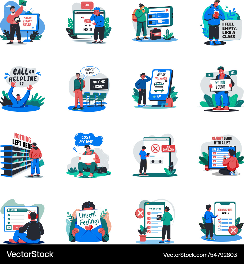 Set of flat style error state Vector Image