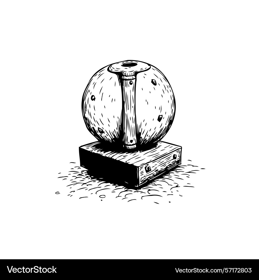 Vintage sketch of a spherical object resting vector image