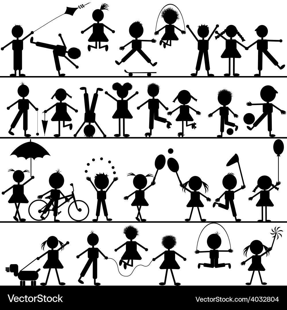 Children Playing - Hand Drawn Style Vector Image