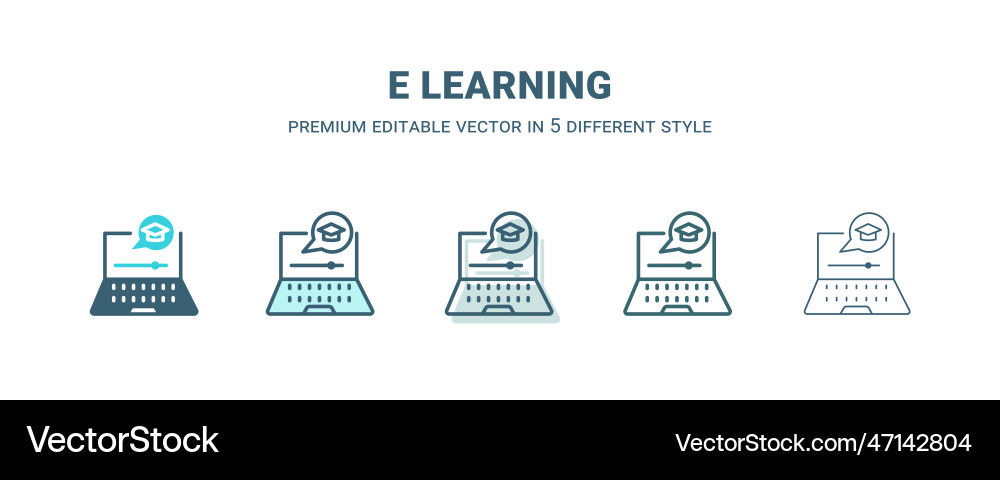 E learning icon in 5 different style outline E learning icon in 5 different style outline vector image