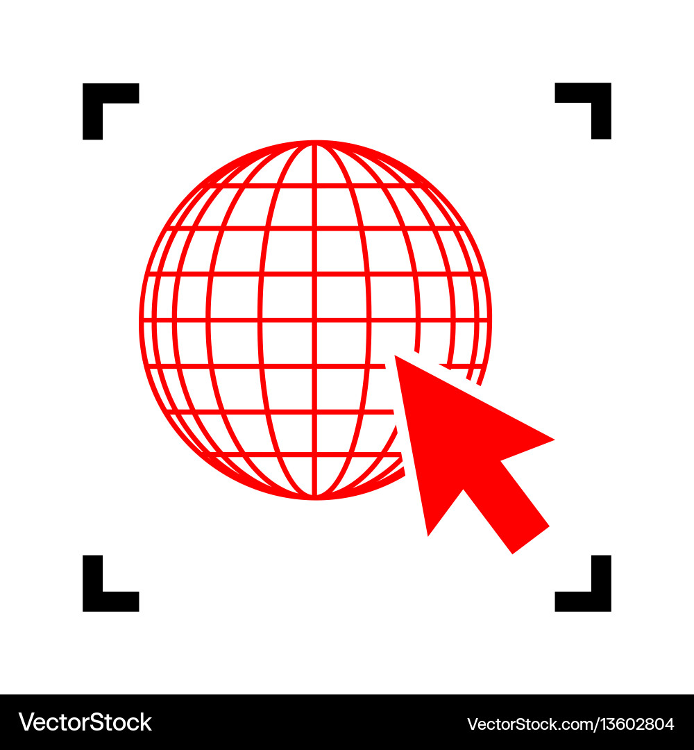 Earth globe with cursor red icon inside vector image