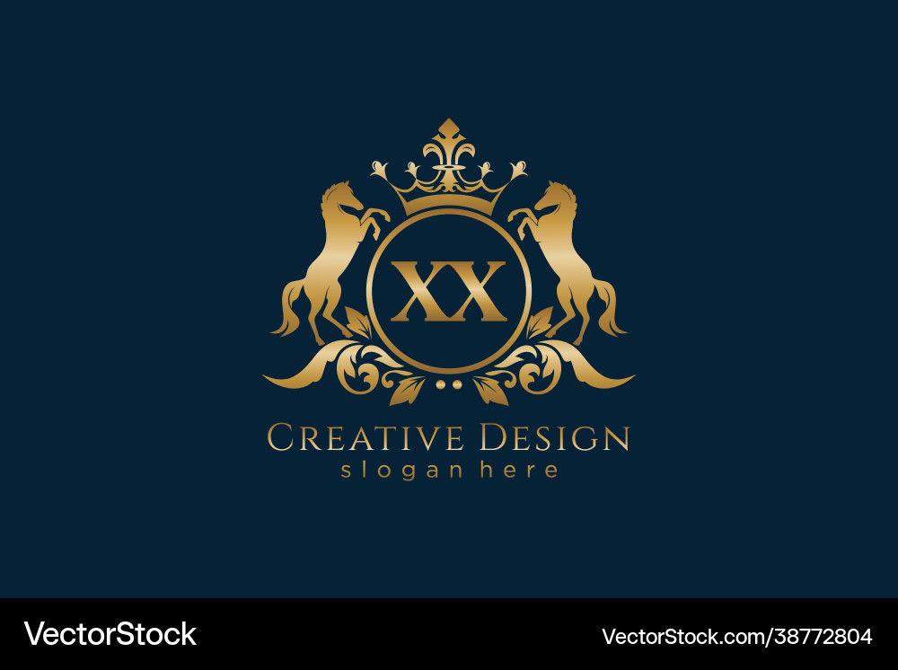 Initial xx retro golden crest with circle and two vector image