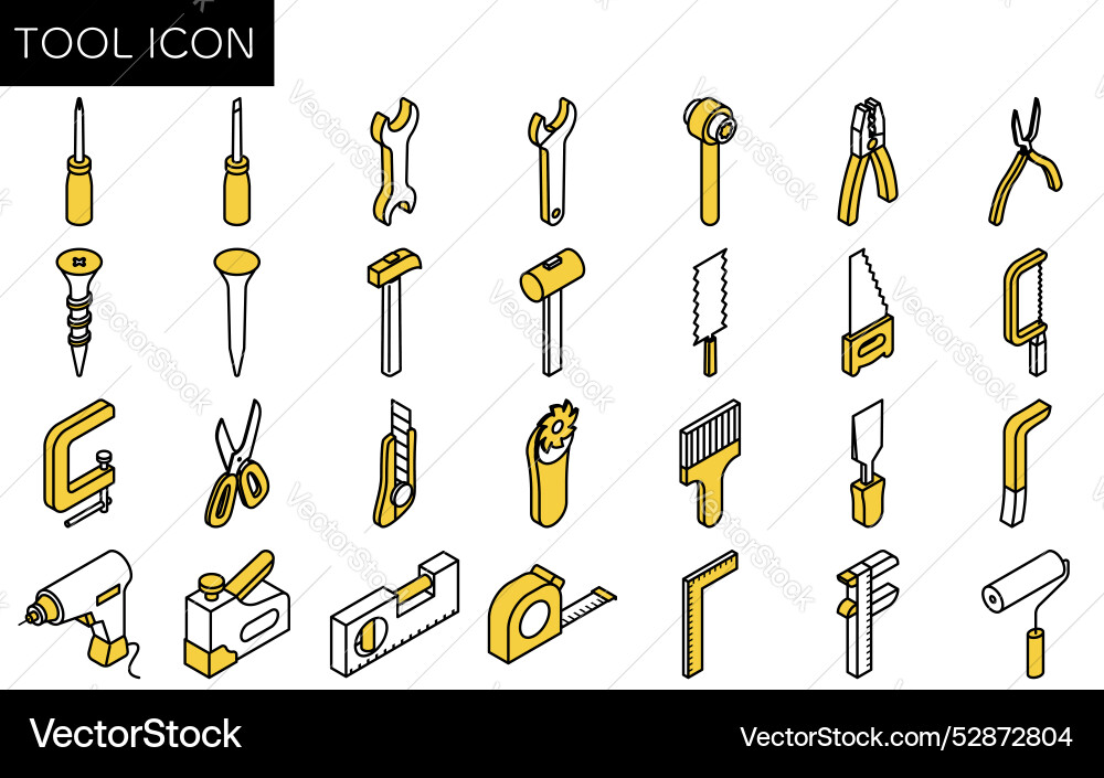 Isometric simple line drawing tool icon set Isometric simple line drawing tool icon set vector image