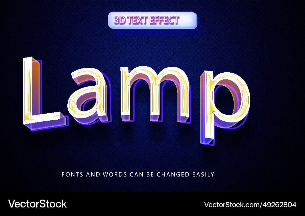 Lamp neon 3d editable text effect style vector image