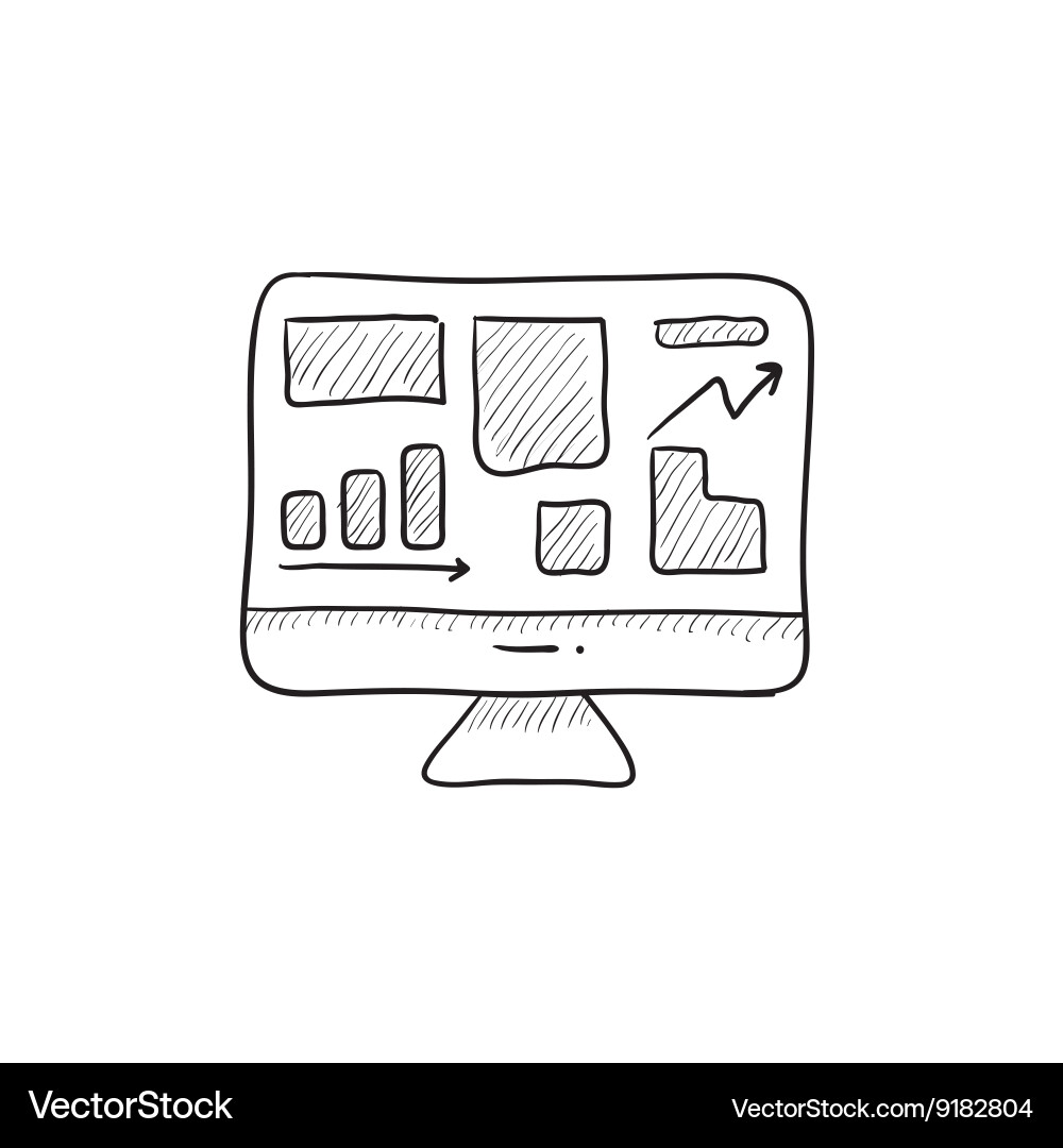 Monitor with business graphs sketch icon vector image