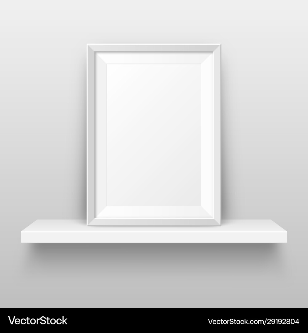Realistic wall shelf with empty picture frame Realistic wall shelf with empty picture frame vector image