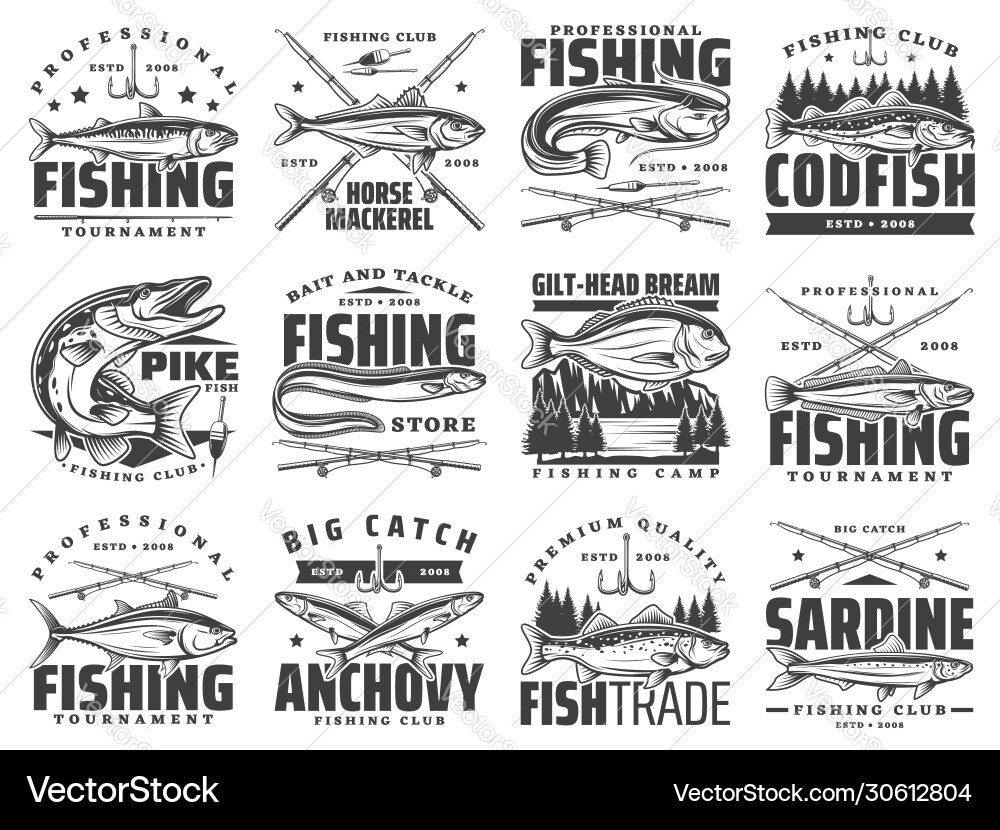 Sea and river fishing sport icons