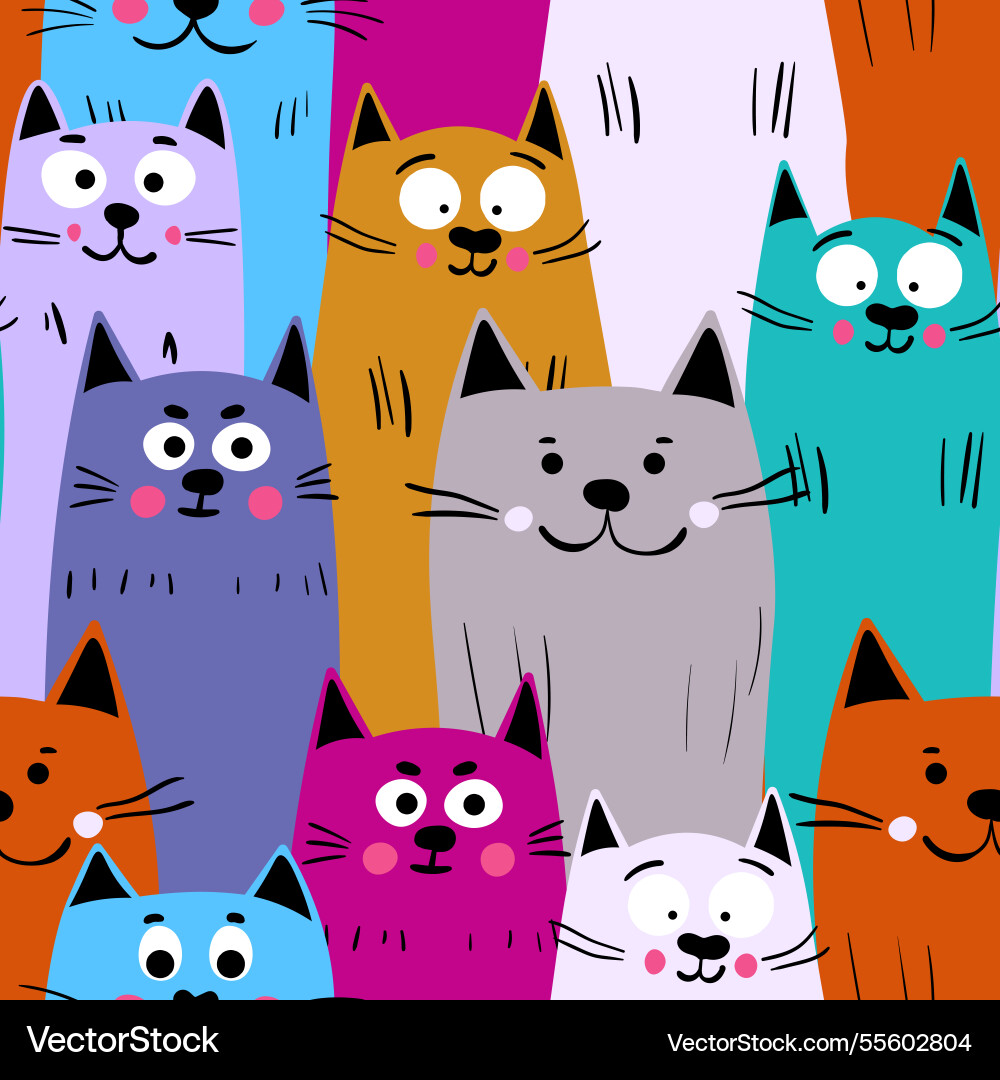 Seamless pattern with cute kitten print different Vector Image