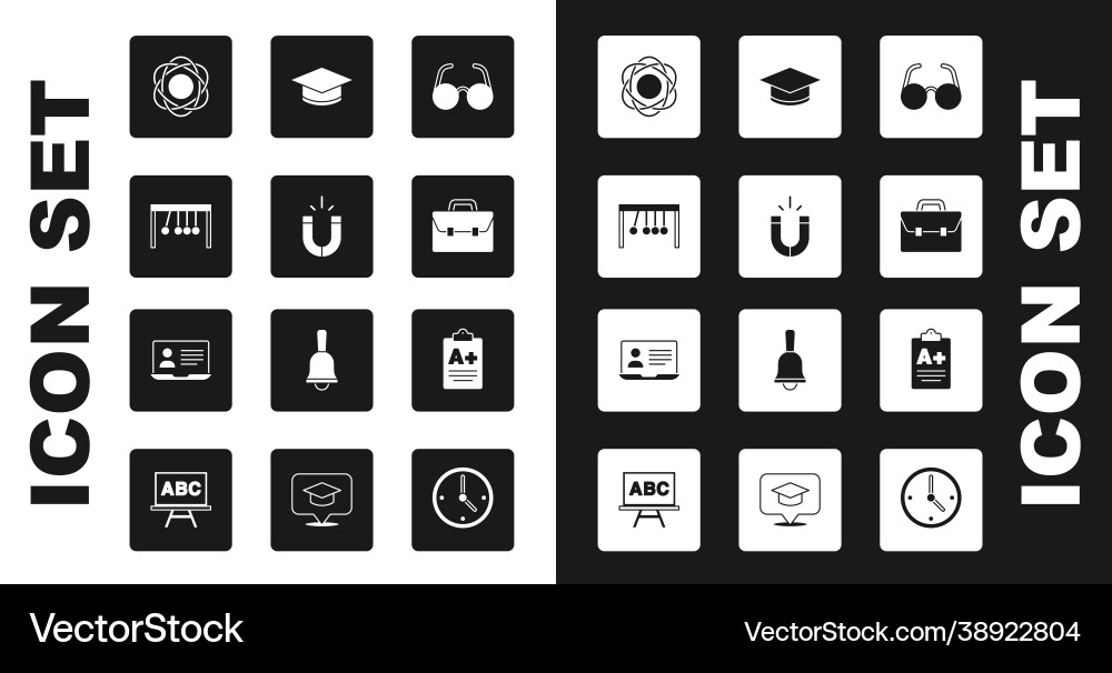 Set glasses magnet pendulum atom briefcase Vector Image
