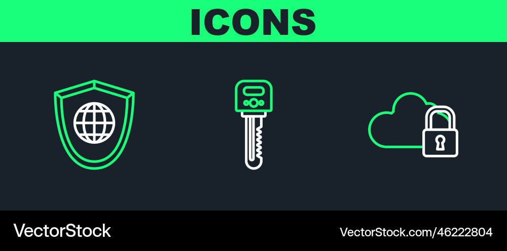 Set line cloud computing lock shield with world Set line cloud computing lock shield with world vector image