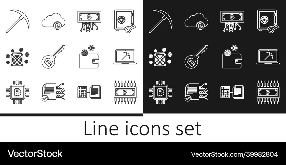 Set line cryptocurrency bitcoin with circuit Set line cryptocurrency bitcoin with circuit vector image