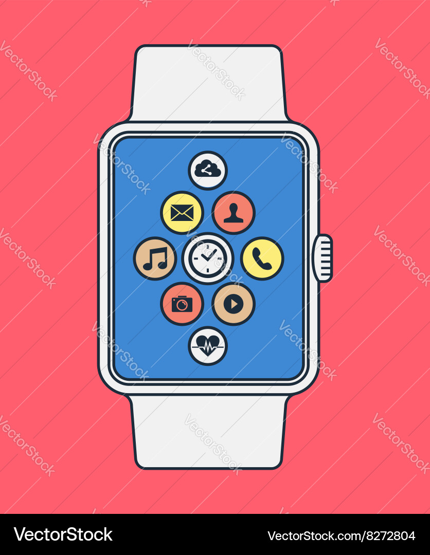 Smart watch design in line art style with app icon Vector Image