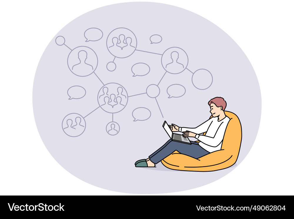 Smiling man communicate with colleagues on network Vector Image