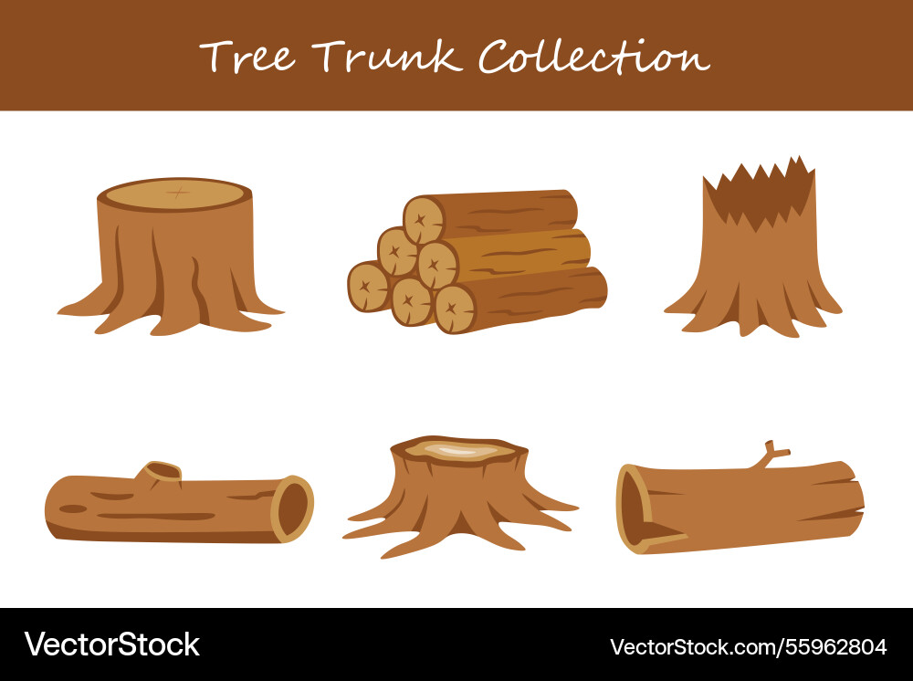 Tree trunk collection in different style Tree trunk collection in different style vector image