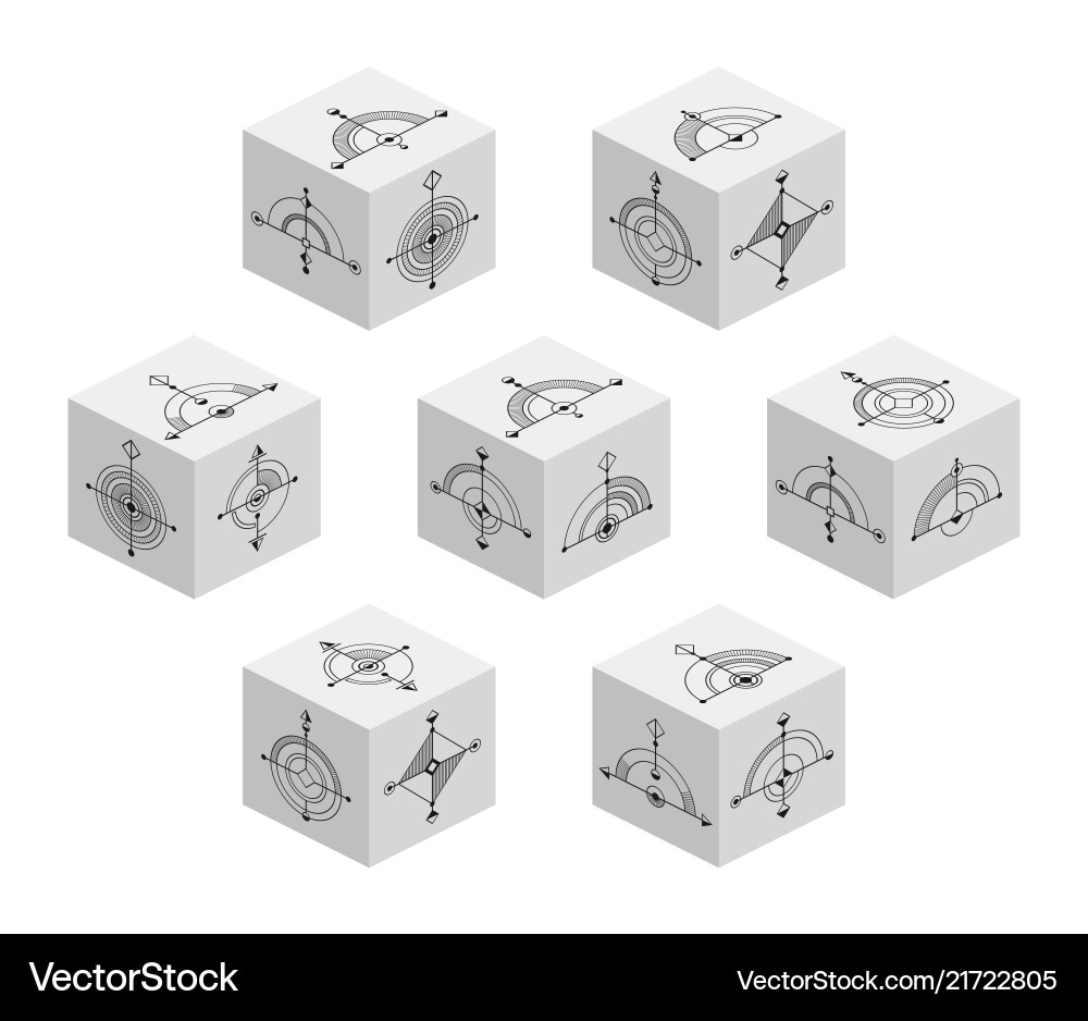 3d cubes with abstract symbols on each side 3d cubes with abstract symbols on each side vector image