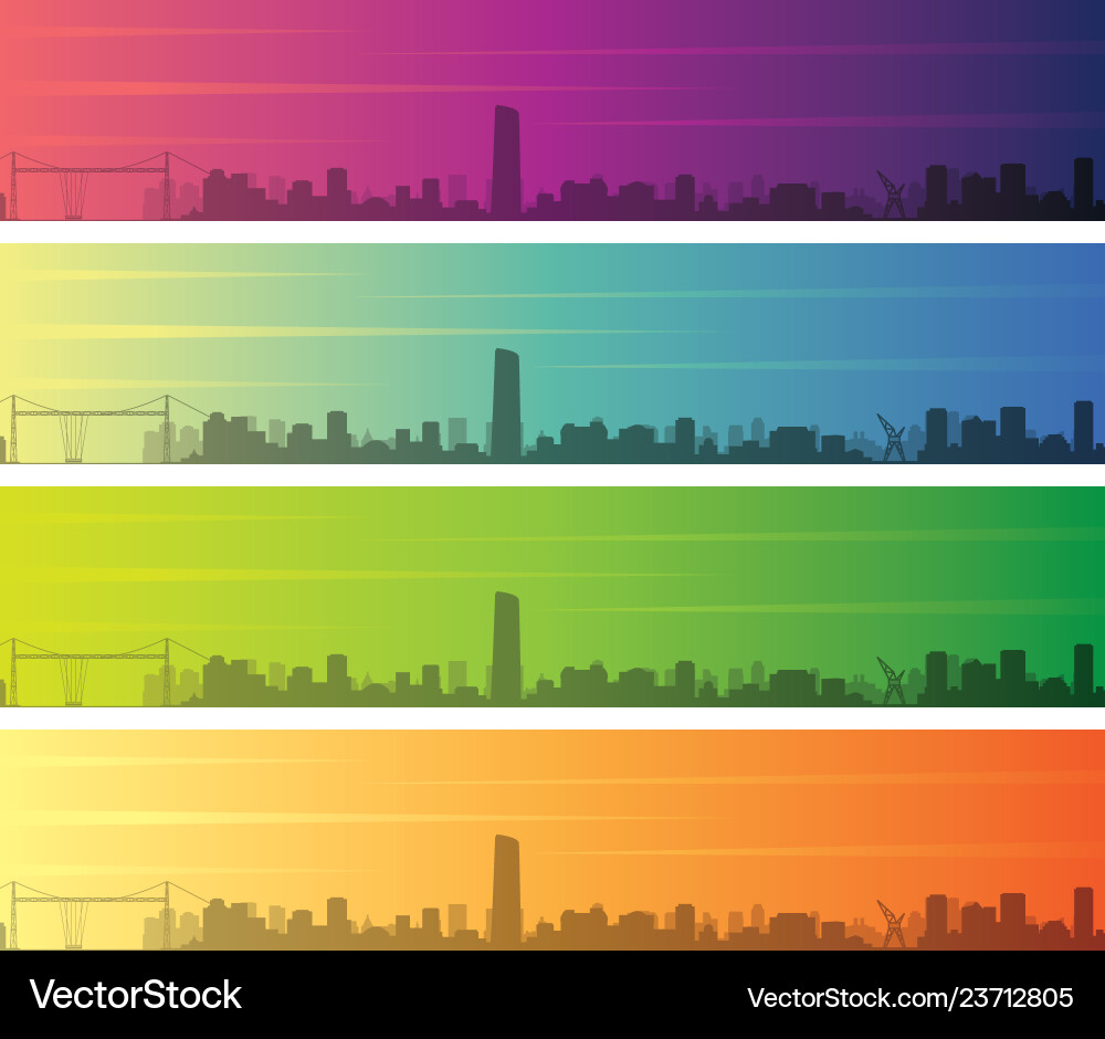 Bilbao multiple color gradient skyline banner Vector Image