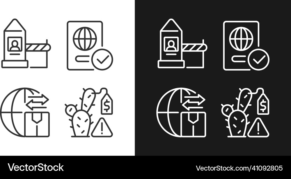 Borders control measures linear icons set Borders control measures linear icons set vector image