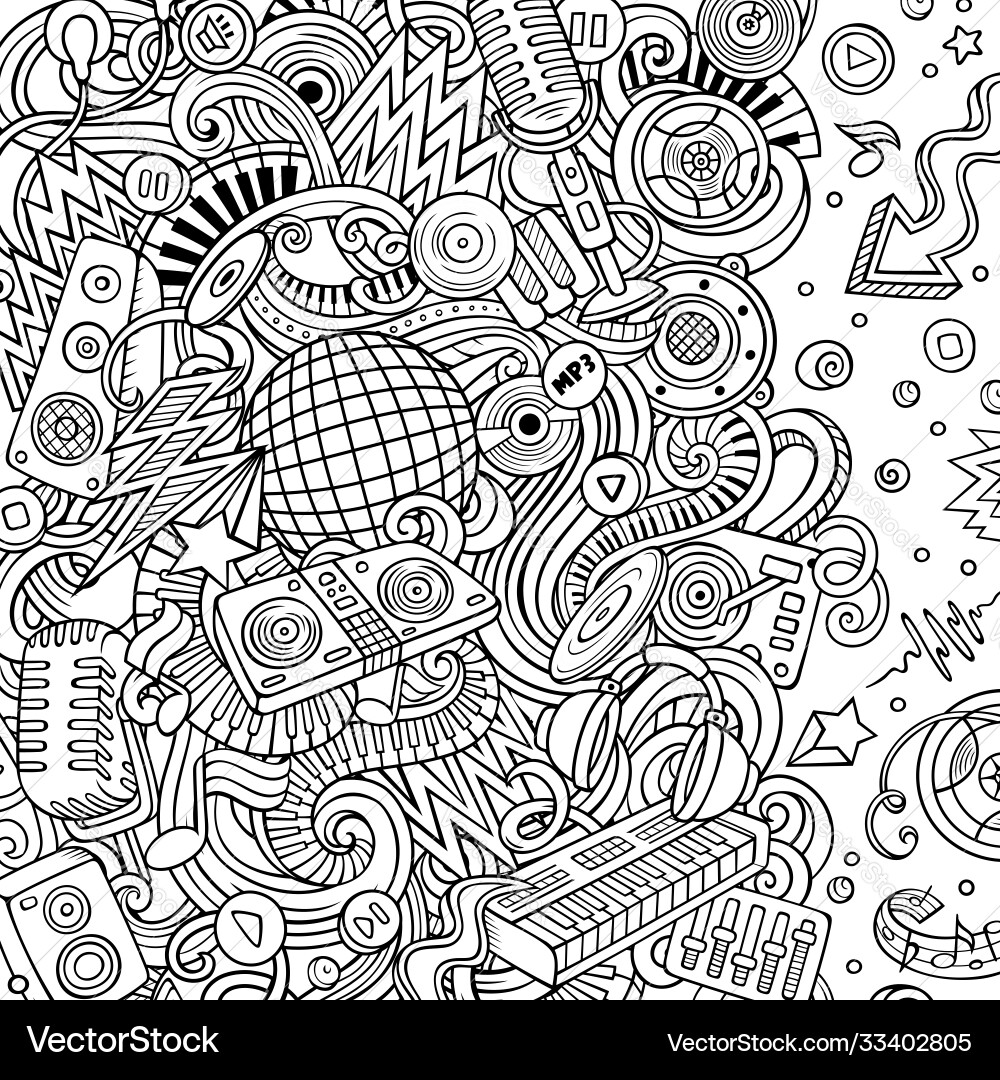 Cartoon doodles disco music frame vector image