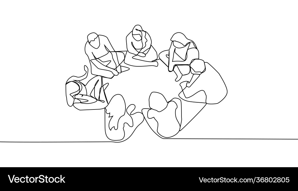 Continuous line drawing group people sitting Continuous line drawing group people sitting vector image