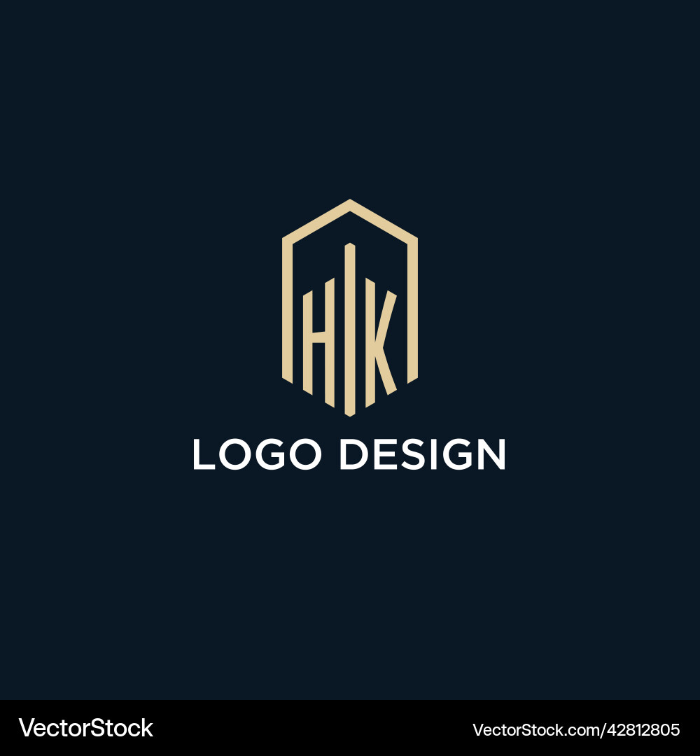 Hk initial monogram logo with hexagonal shape vector image
