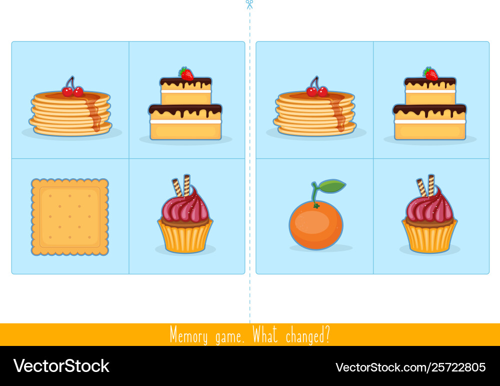 Kids Memory Game - Find the Differences! Vector Image
